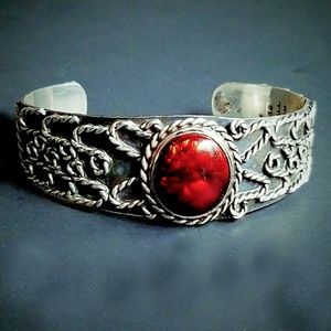 Vintage Taxco Sterling Silver/Amber Cuff Bracelet